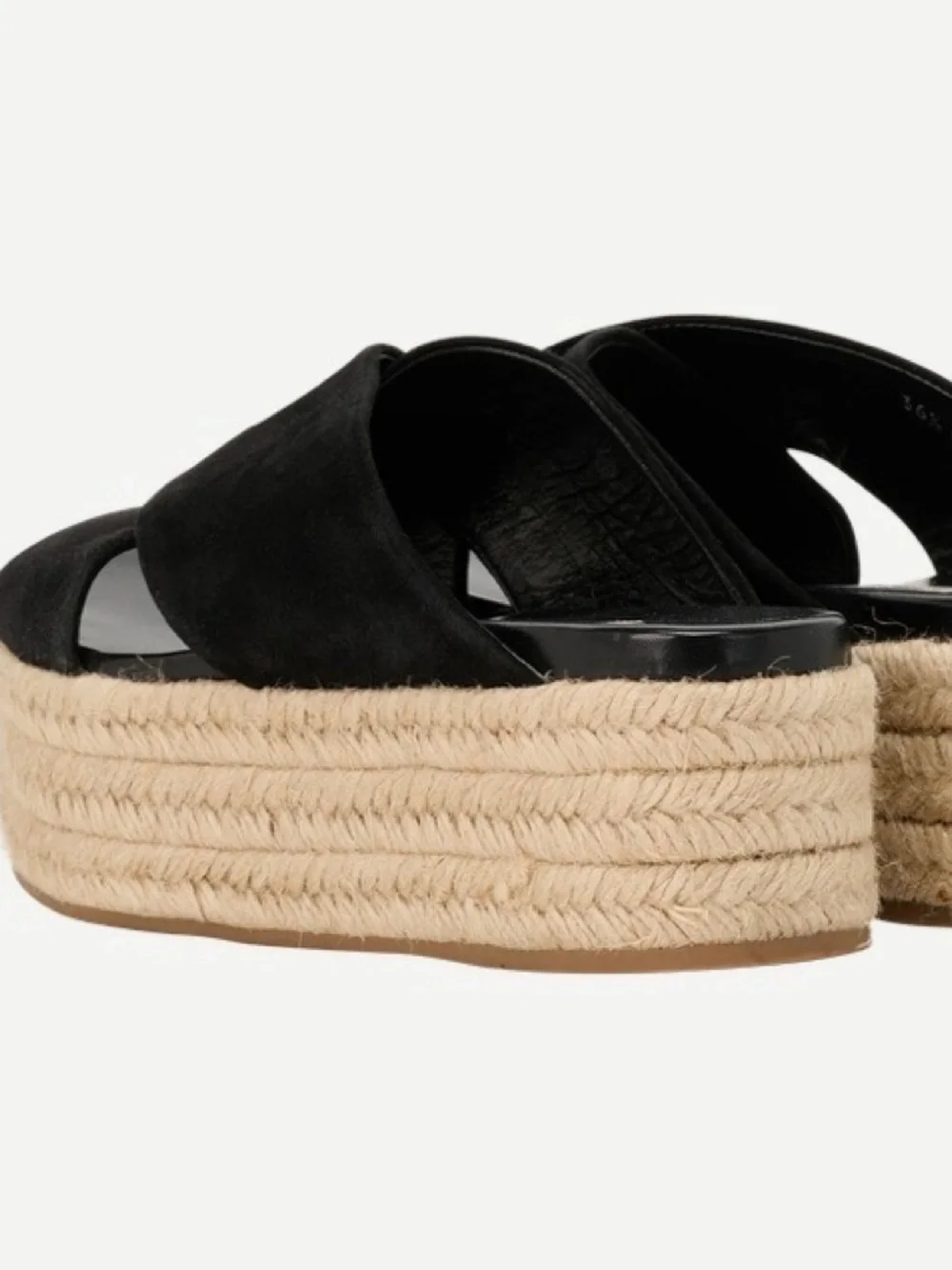 Miu Miu Black Suede CrissCross Espadrille Platform Slides